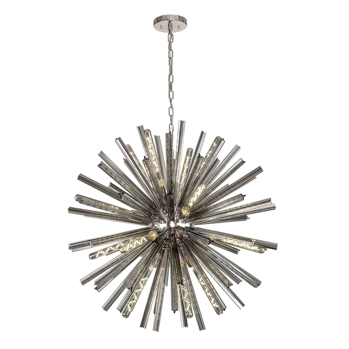 Calverleigh 16 Light Round Pendant in Polished Nickel Finish with Smoked Glass