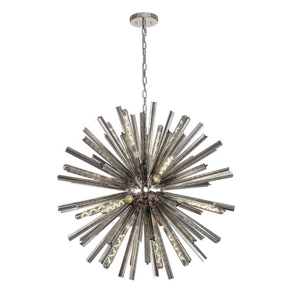 Calverleigh 16 Light Round Pendant in Polished Nickel Finish with Smoked Glass