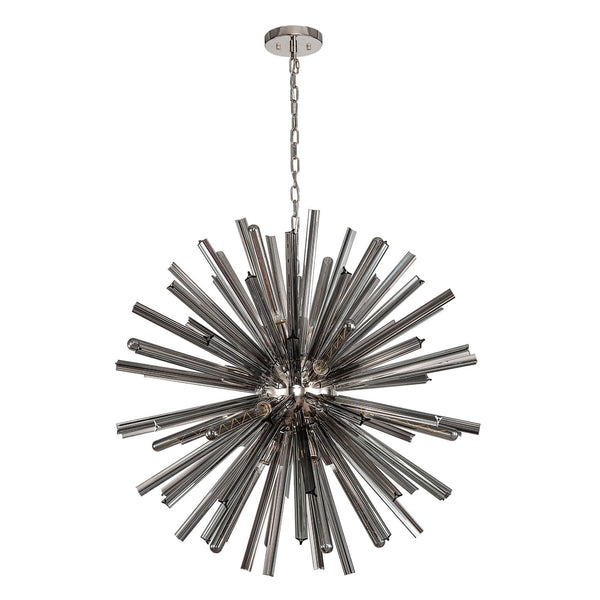 Calverleigh 16 Light Round Pendant in Polished Nickel Finish with Smoked Glass