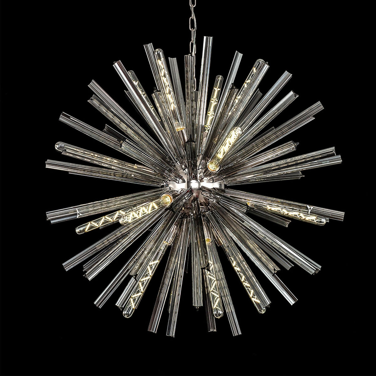 Calverleigh 16 Light Round Pendant in Polished Nickel Finish with Smoked Glass