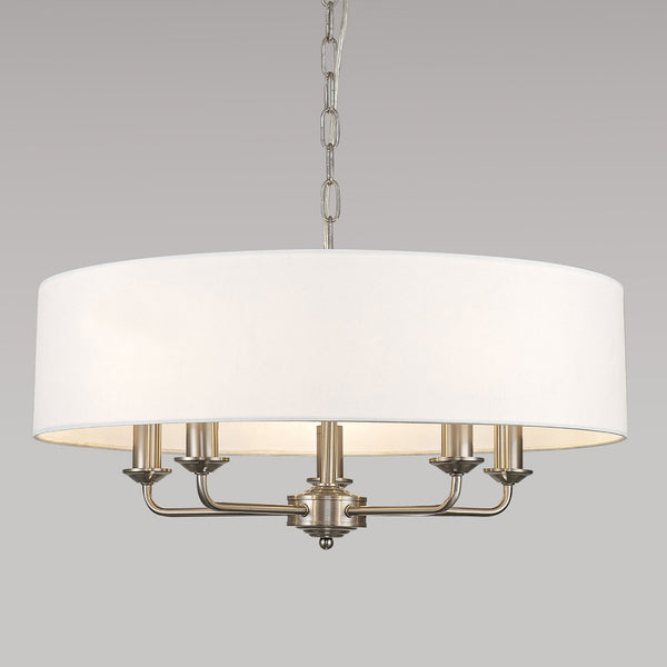 Banyan 60cm 5 Light Pendant in Satin Nickel with White Shade