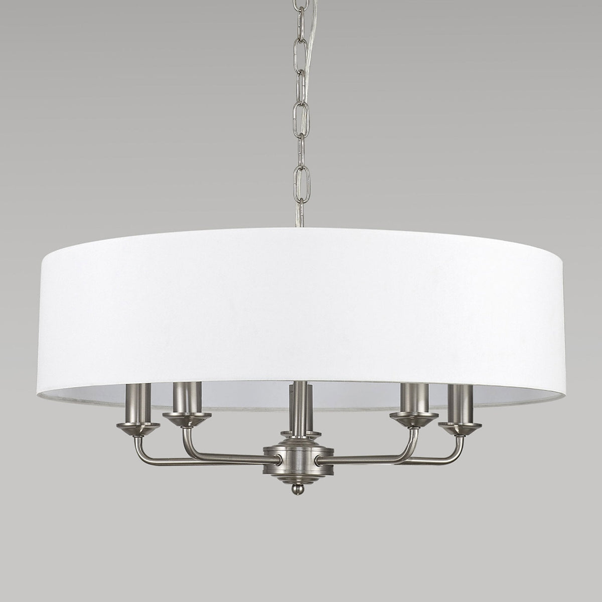 Banyan 60cm 5 Light Pendant in Satin Nickel with White Shade