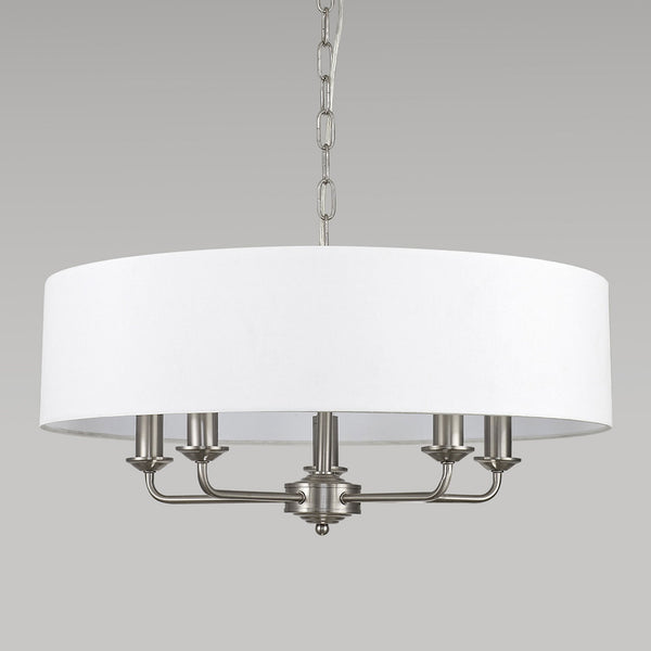 Banyan 60cm 5 Light Pendant in Satin Nickel with White Shade
