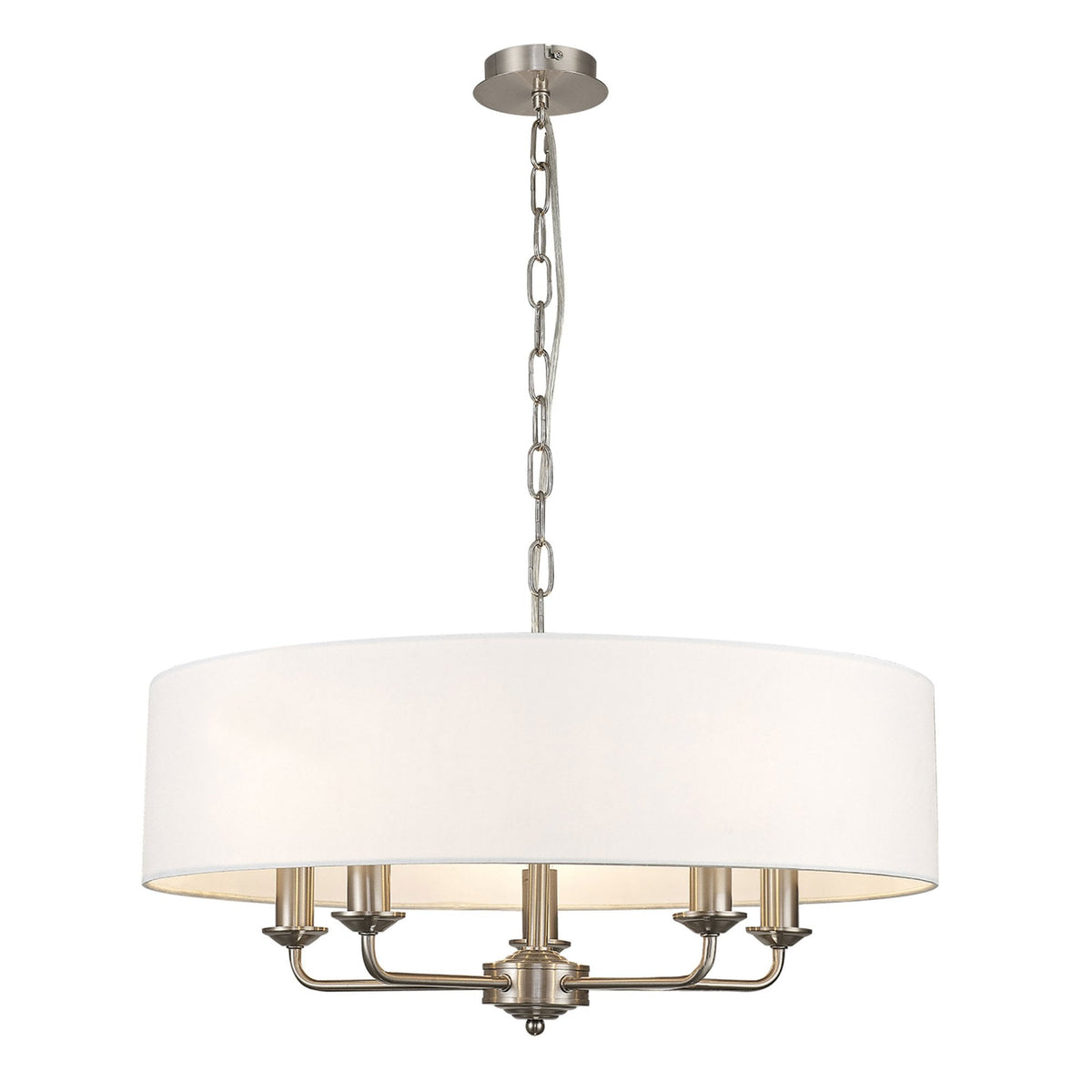 Banyan 60cm 5 Light Pendant in Satin Nickel with White Shade