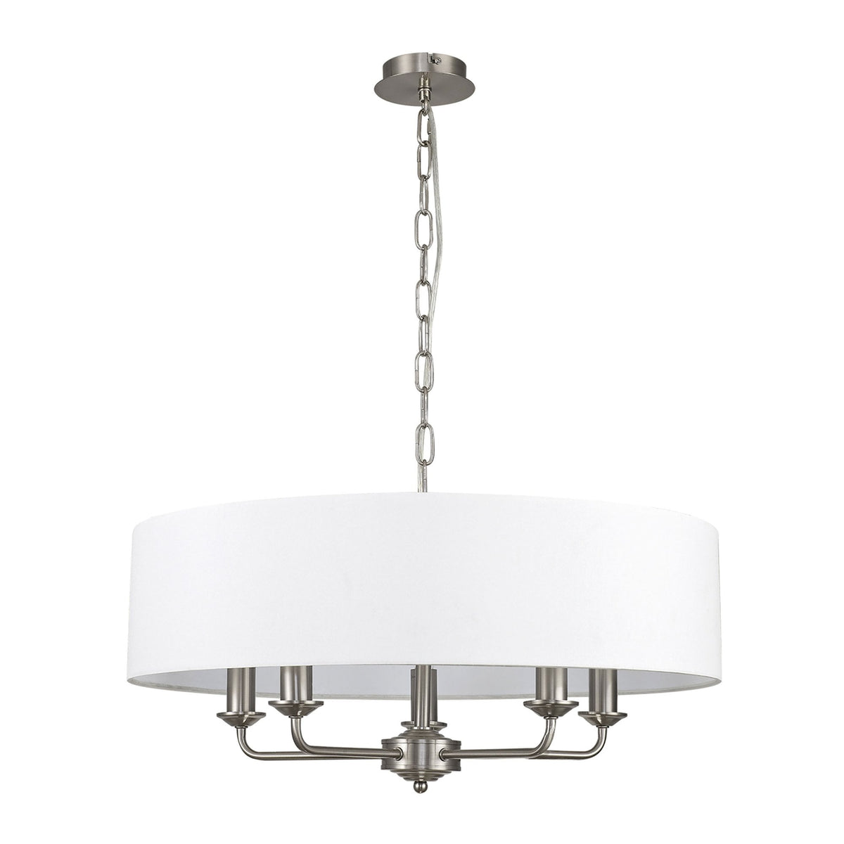 Banyan 60cm 5 Light Pendant in Satin Nickel with White Shade