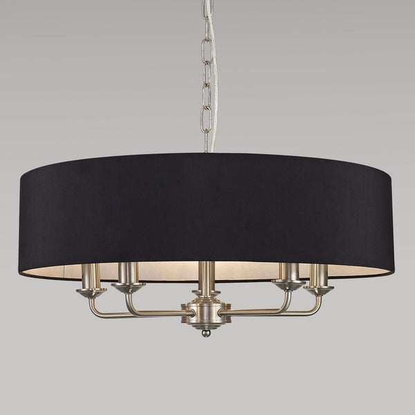 Banyan 60cm 5 Light Pendant in Satin Nickel with Black Shade