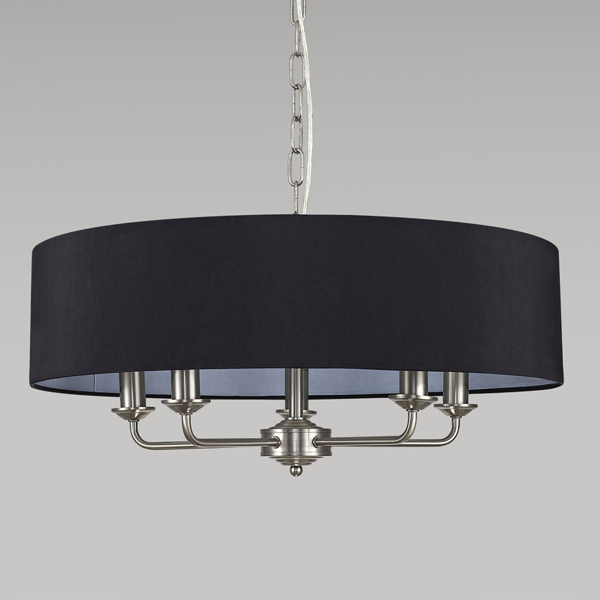 Banyan 60cm 5 Light Pendant in Satin Nickel with Black Shade