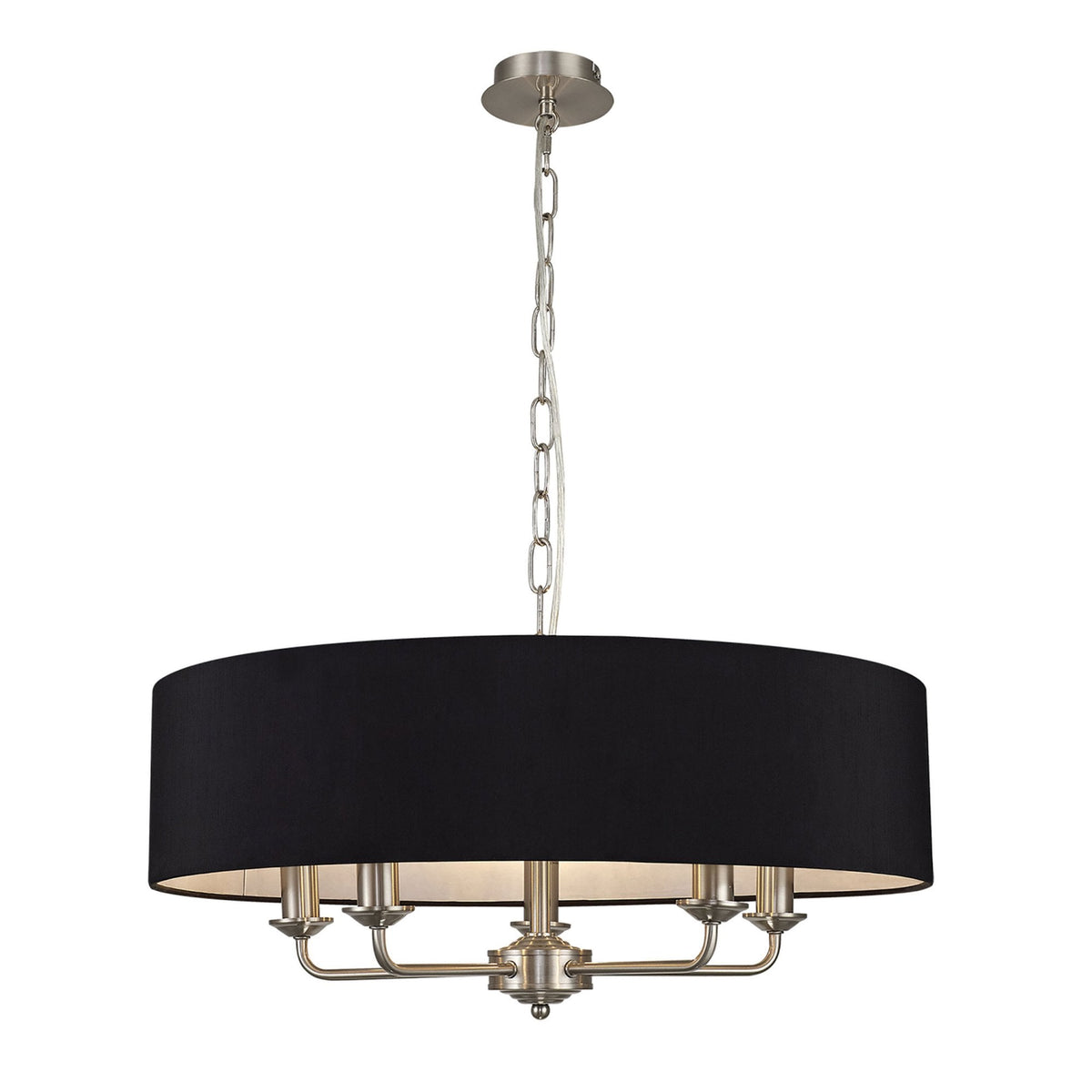 Banyan 60cm 5 Light Pendant in Satin Nickel with Black Shade