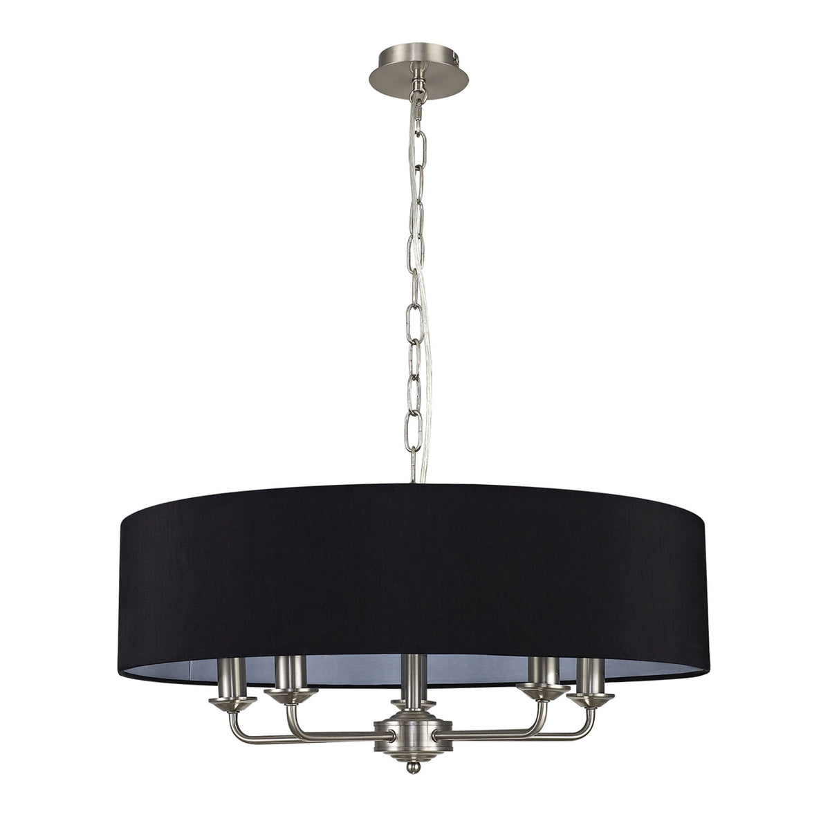 Banyan 60cm 5 Light Pendant in Satin Nickel with Black Shade