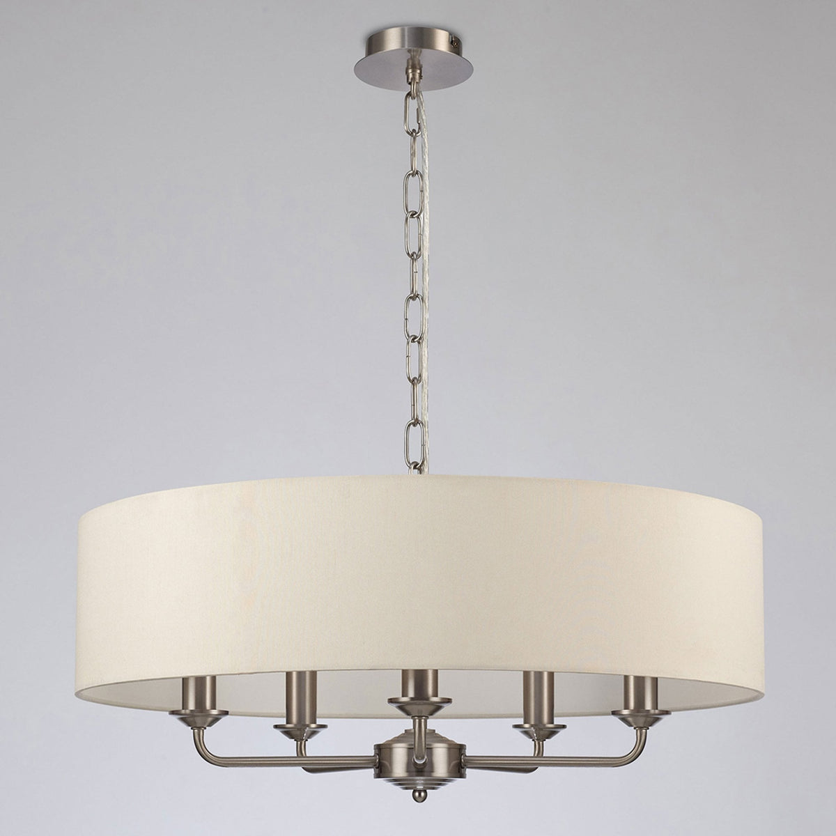 Banyan 60cm 5 Light Pendant in Satin Nickel with Ivory Pearl Shade