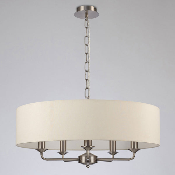 Banyan 60cm 5 Light Pendant in Satin Nickel with Ivory Pearl Shade