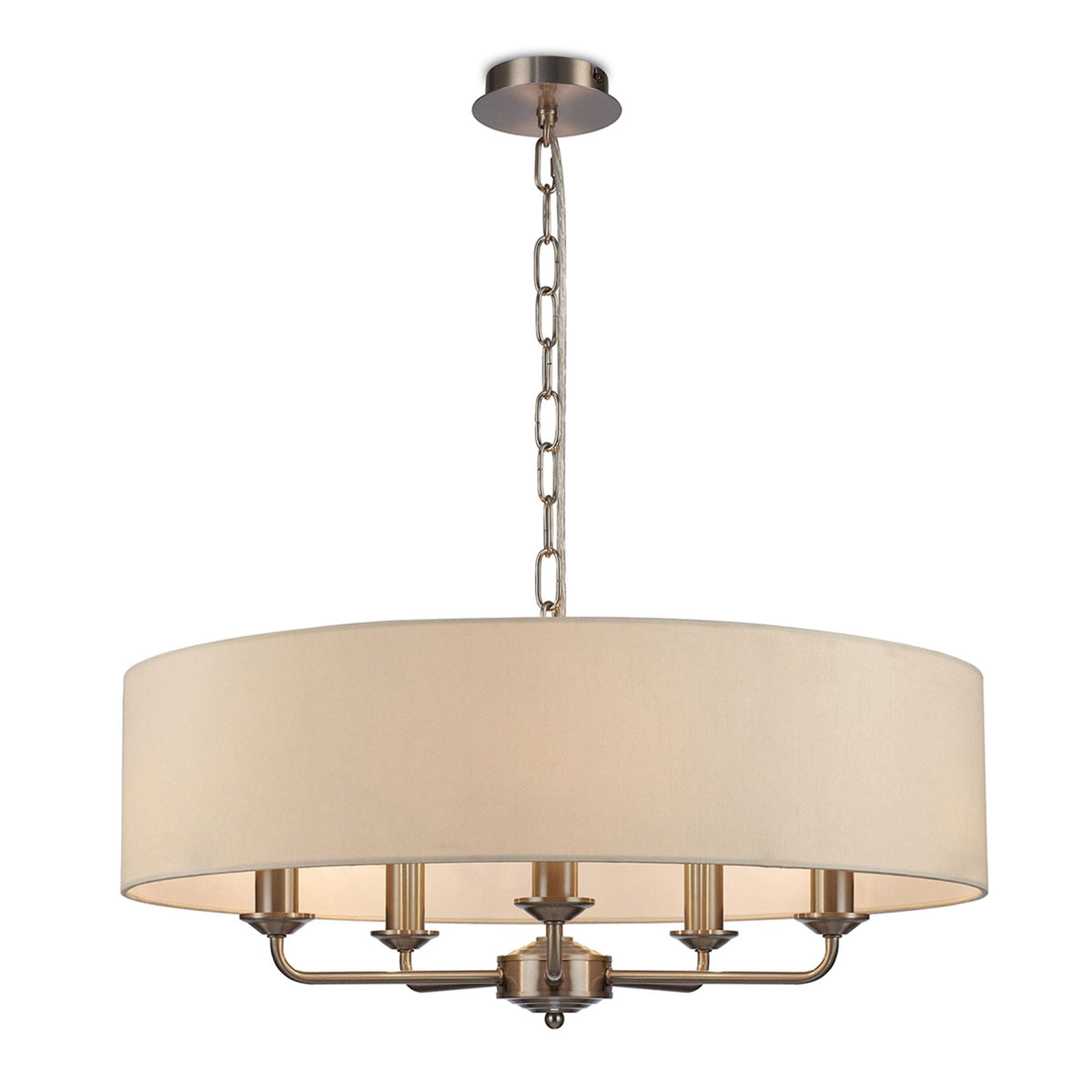 Banyan 60cm 5 Light Pendant in Satin Nickel with Ivory Pearl Shade