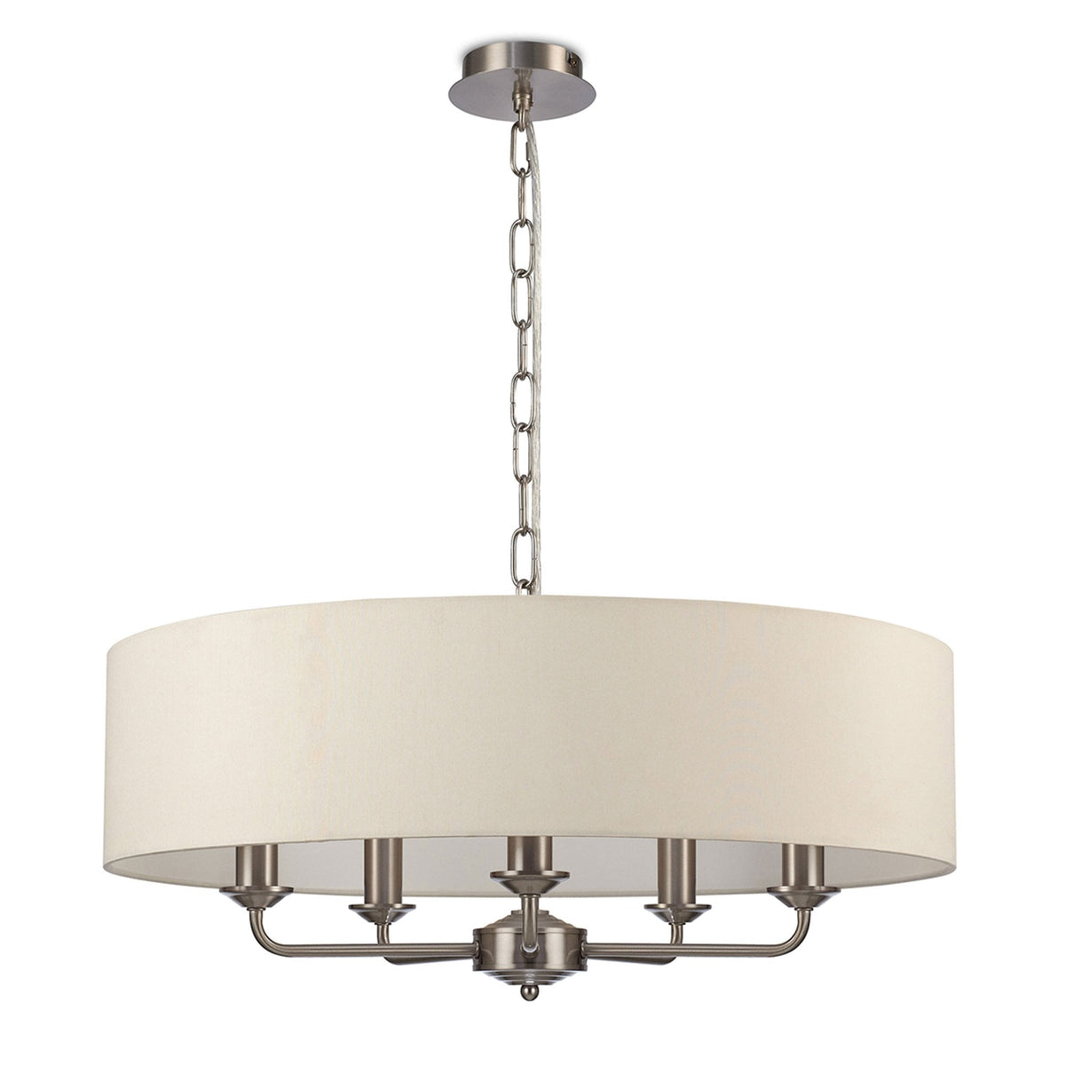 Banyan 60cm 5 Light Pendant in Satin Nickel with Ivory Pearl Shade