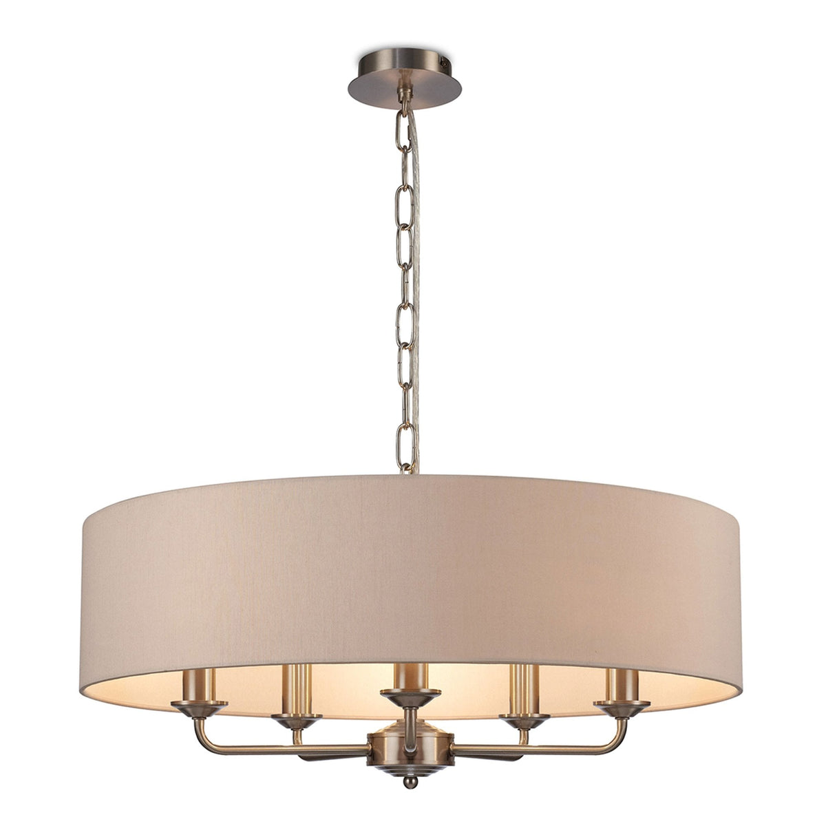Banyan 60cm 5 Light Pendant in Satin Nickel with Nude Beige & Moonlight Shade