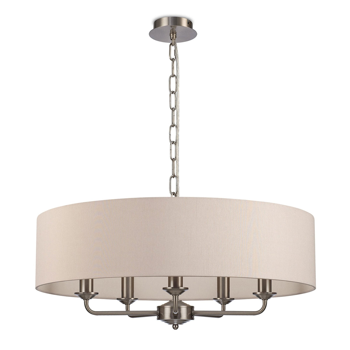 Banyan 60cm 5 Light Pendant in Satin Nickel with Nude Beige & Moonlight Shade