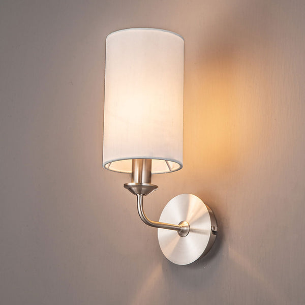Banyan Wall Light in Satin Nickel with White Shade