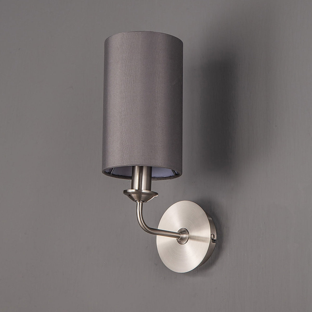 Banyan Wall Light in Satin Nickel with Grey Shade