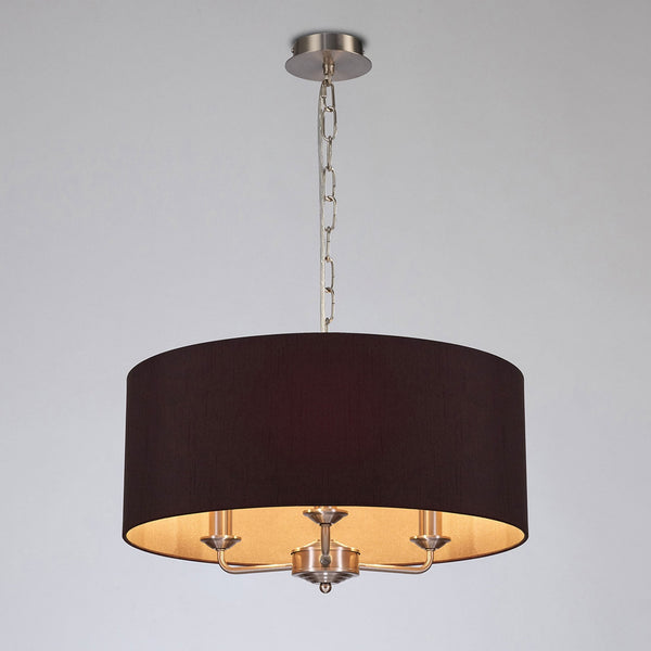 Banyan 50cm 3 Light Pendant in Satin Nickel with Midnight Black & Green Olive Shade
