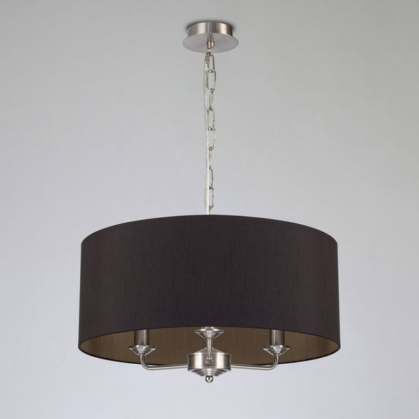 Banyan 50cm 3 Light Pendant in Satin Nickel with Midnight Black & Green Olive Shade