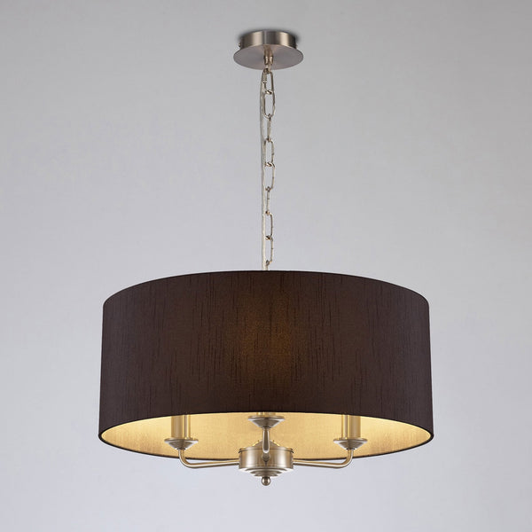 Banyan 50cm 3 Light Pendant in Satin Nickel with Black & White Shade