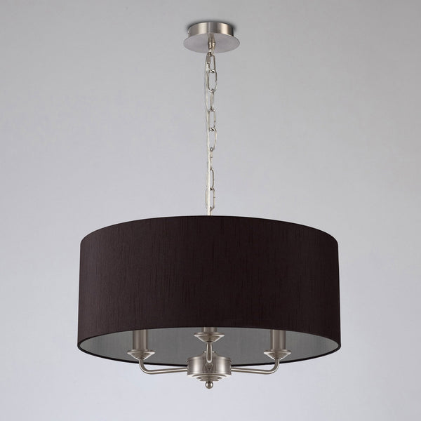 Banyan 50cm 3 Light Pendant in Satin Nickel with Black & White Shade