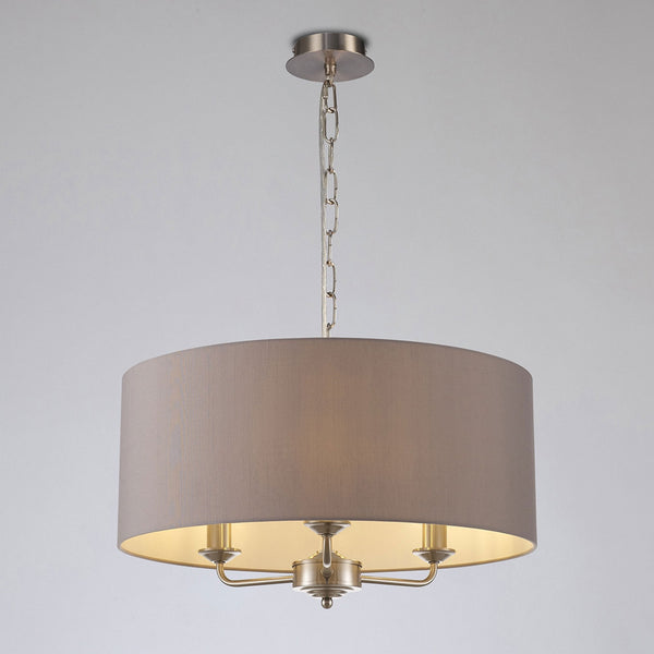 Banyan 50cm 3 Light Pendant in Satin Nickel with Grey Shade