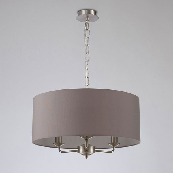 Banyan 50cm 3 Light Pendant in Satin Nickel with Grey Shade