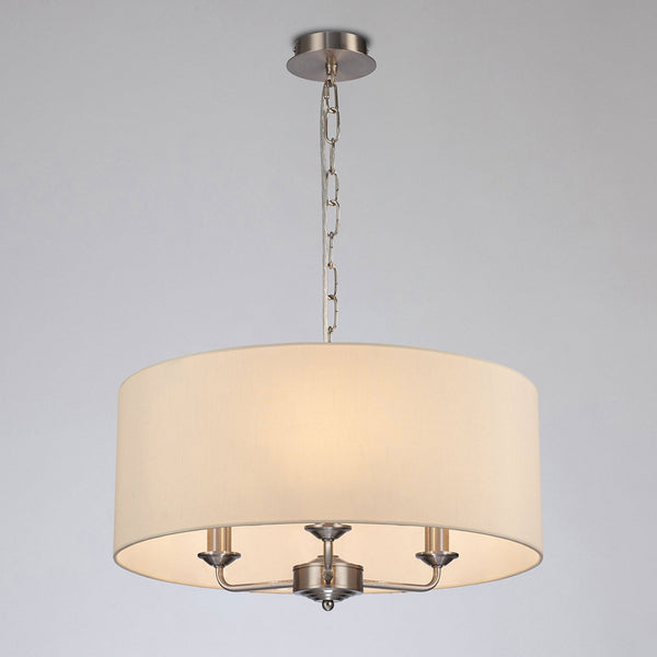 Banyan 50cm 3 Light Pendant in Satin Nickel with Ivory Pearl Shade