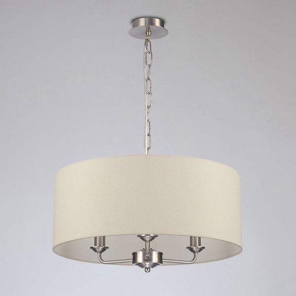 Banyan 50cm 3 Light Pendant in Satin Nickel with Ivory Pearl Shade