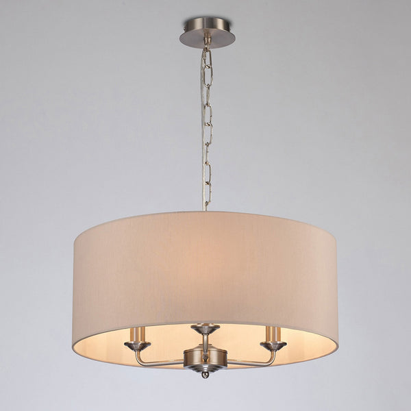 Banyan 50cm 3 Light Pendant in Satin Nickel with Nude Beige & Moonlight Shade