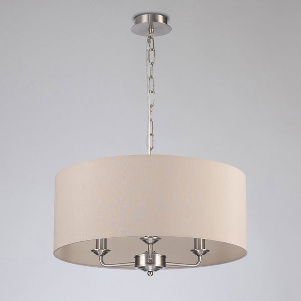 Banyan 50cm 3 Light Pendant in Satin Nickel with Nude Beige & Moonlight Shade