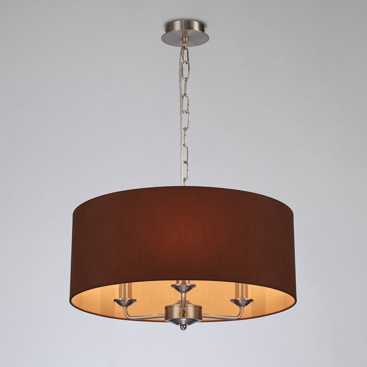Banyan 50cm 3 Light Pendant in Satin Nickel with Raw Cocoa & Grecian Bronze Shade