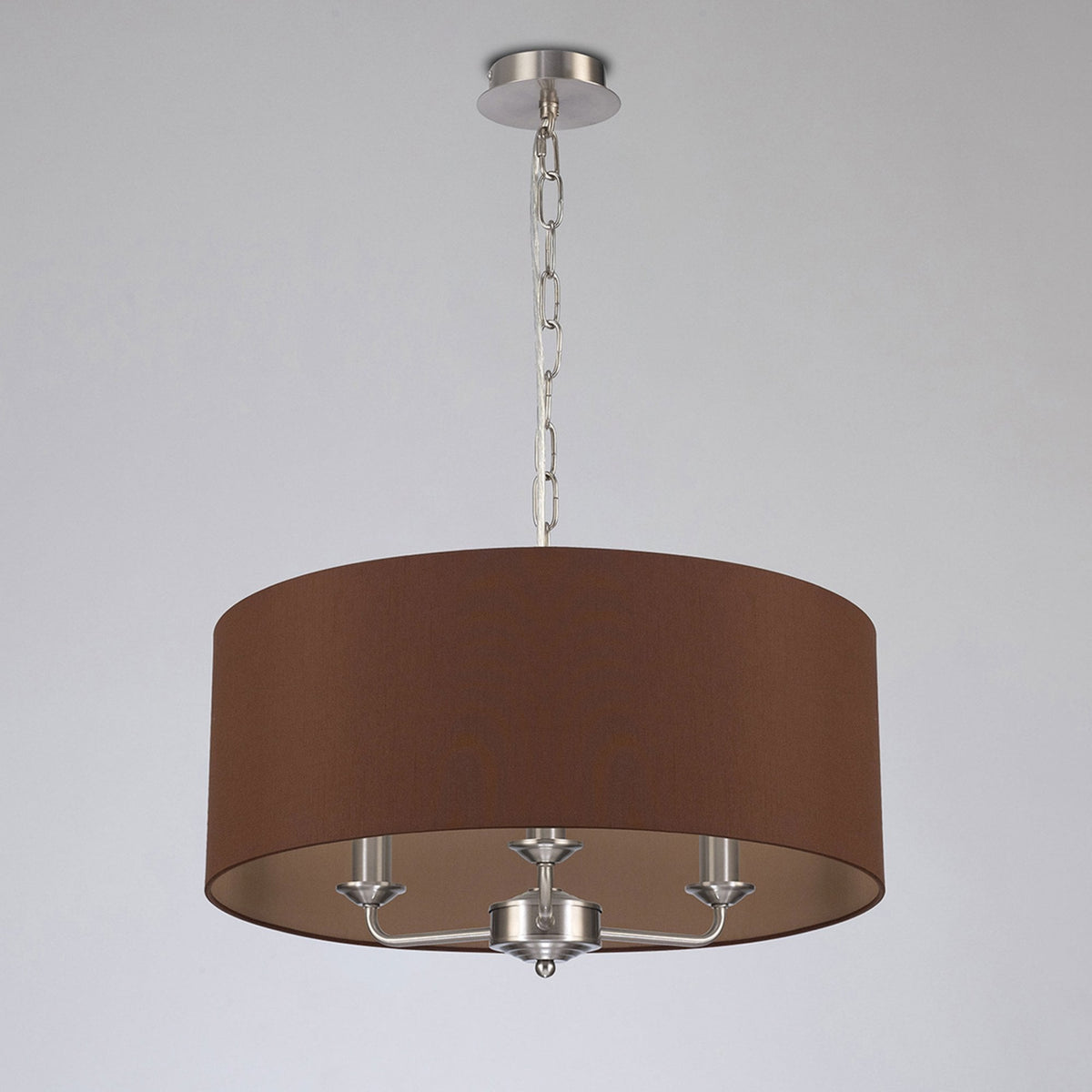 Banyan 50cm 3 Light Pendant in Satin Nickel with Raw Cocoa & Grecian Bronze Shade