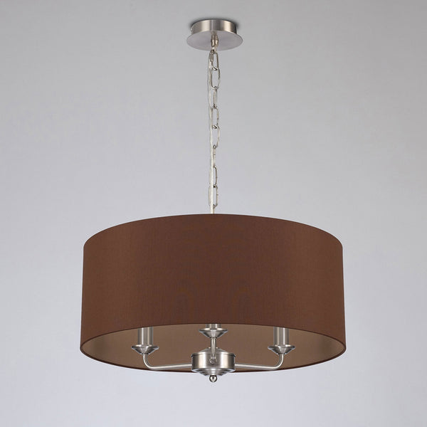 Banyan 50cm 3 Light Pendant in Satin Nickel with Raw Cocoa & Grecian Bronze Shade