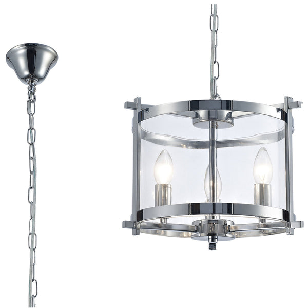 Nolan 3 Light Glass Pendant in Chrome with Clear Glass