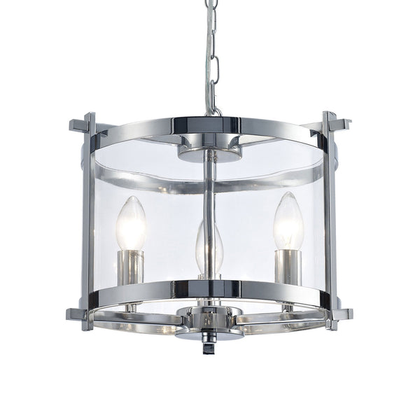 Nolan 3 Light Glass Pendant in Chrome with Clear Glass