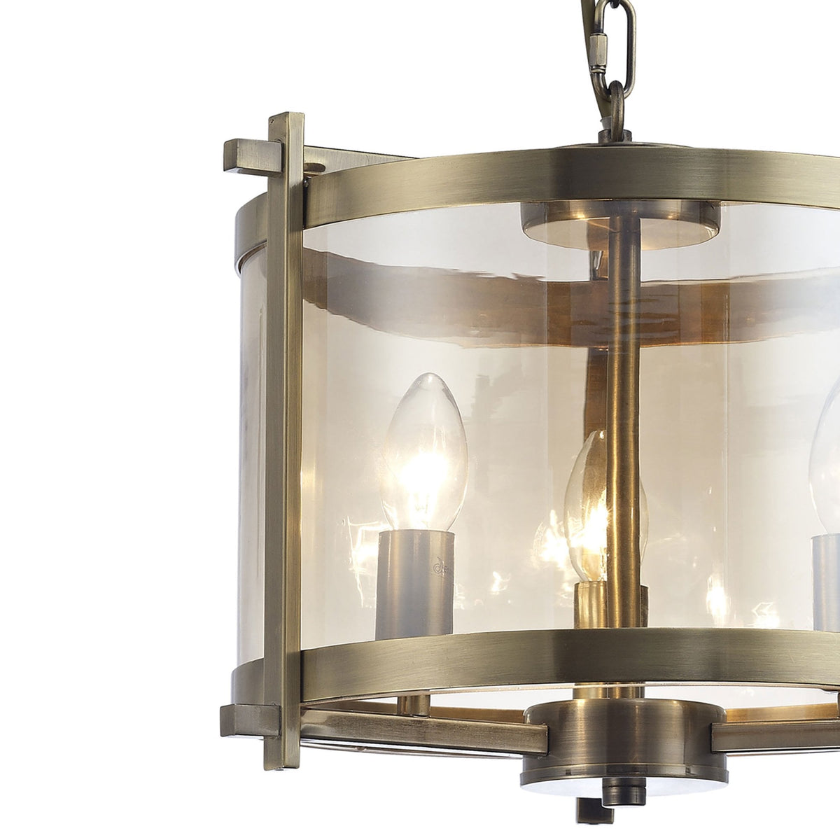 Nolan 3 Light Glass Pendant in Antique Brass with Amber Glass