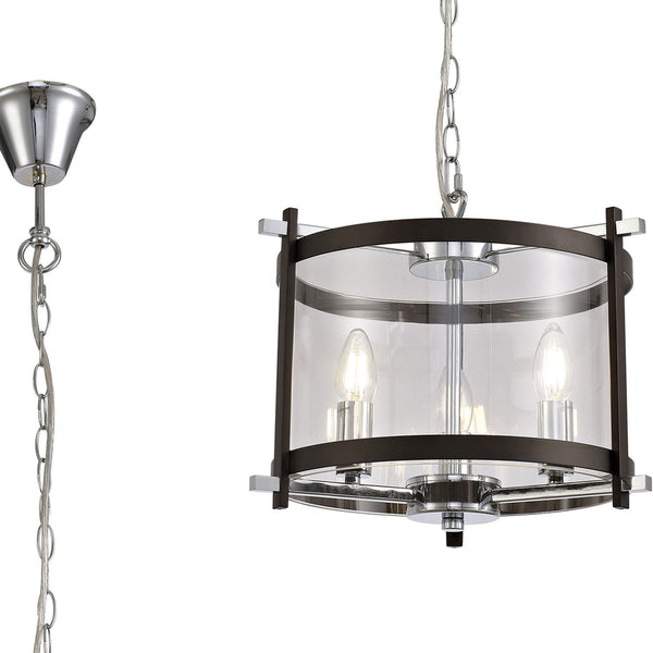 Nolan 3 Light Glass Pendant in Black & Chrome with Clear Glass