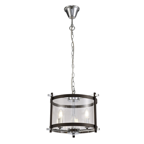 Nolan 3 Light Glass Pendant in Black & Chrome with Clear Glass