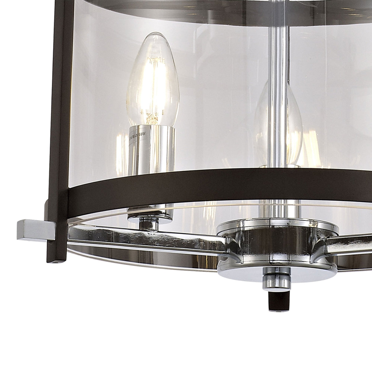 Nolan 3 Light Glass Pendant in Black & Chrome with Clear Glass