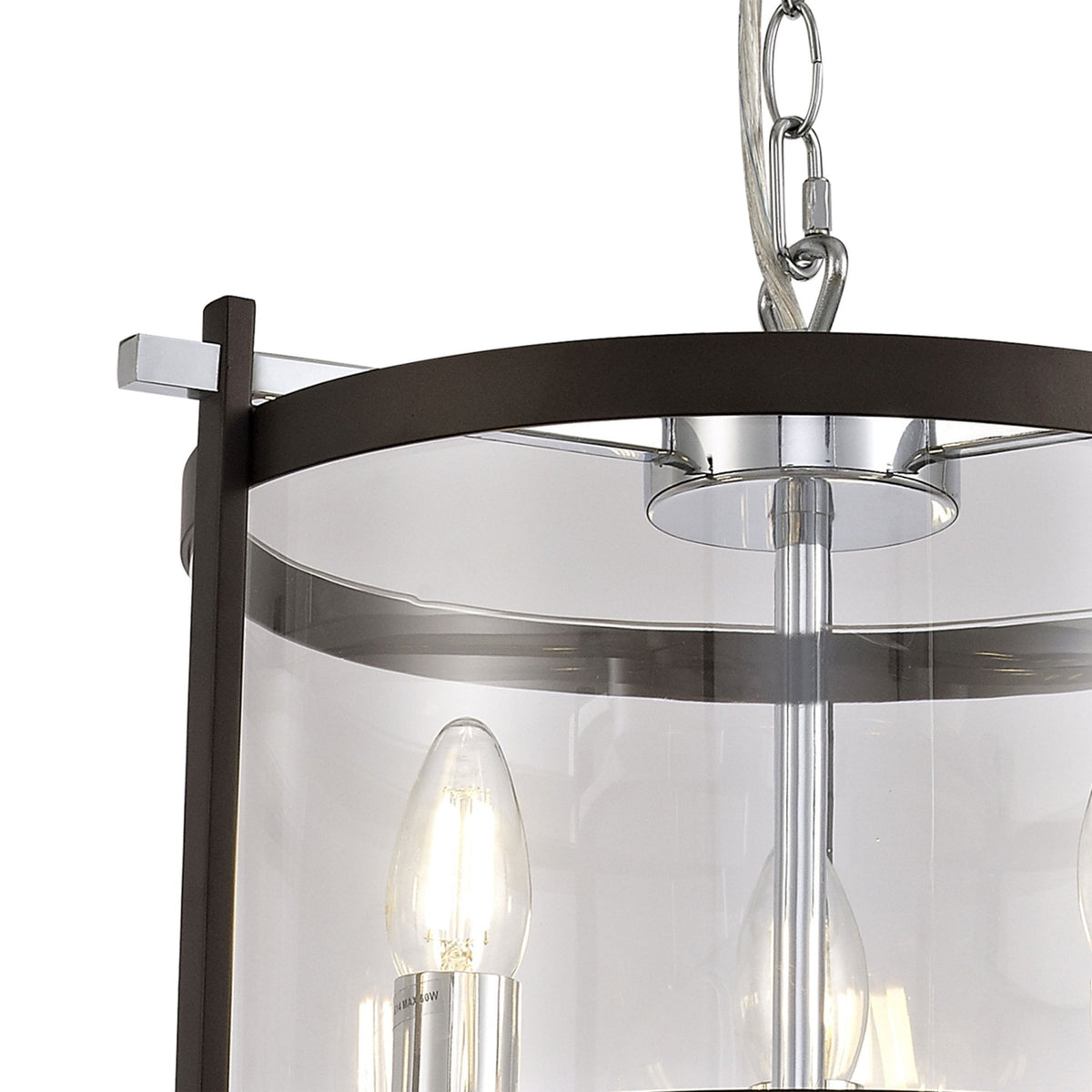 Nolan 3 Light Glass Pendant in Black & Chrome with Clear Glass