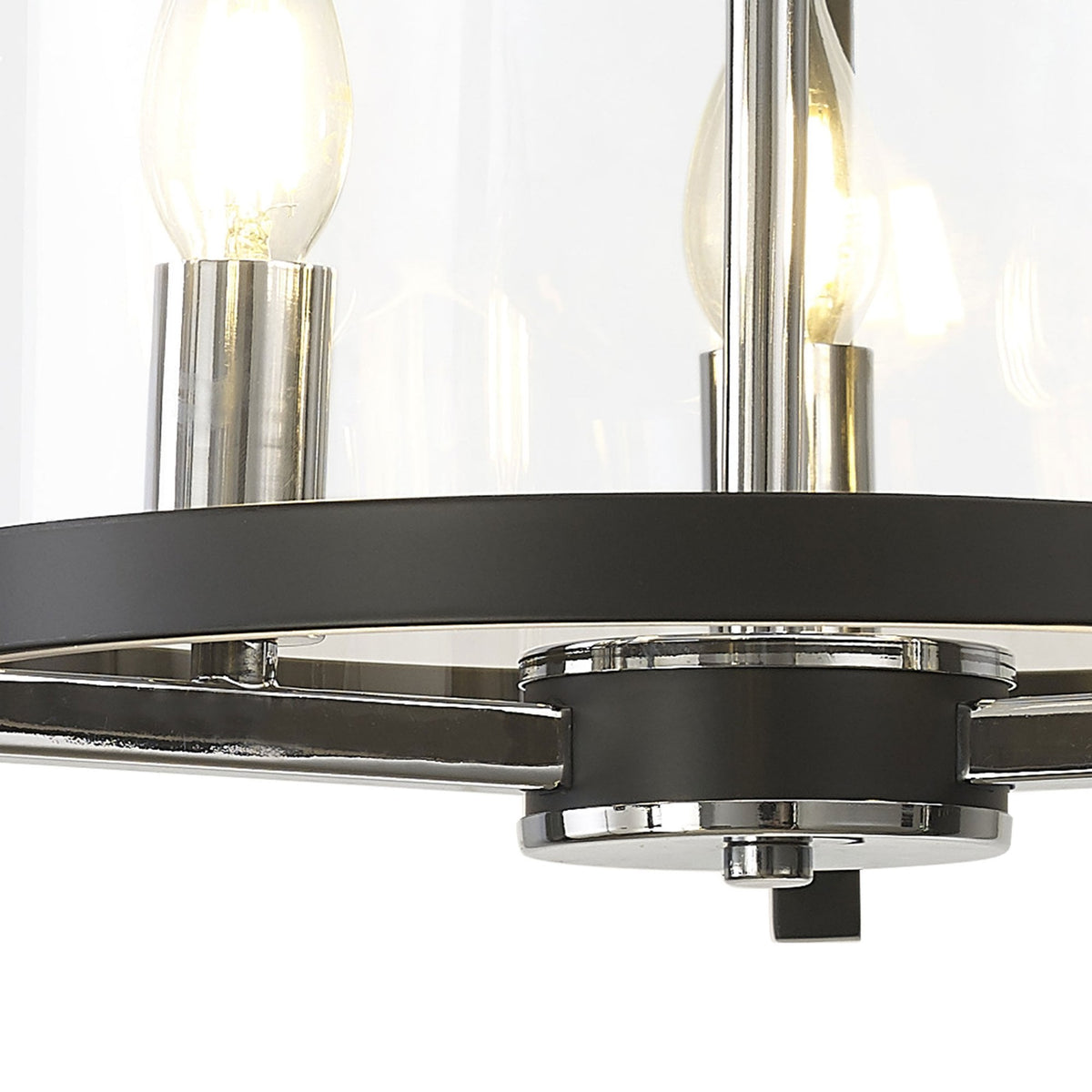 Nolan 3 Light Glass Pendant in Black with Chrome Detail & Clear Glass