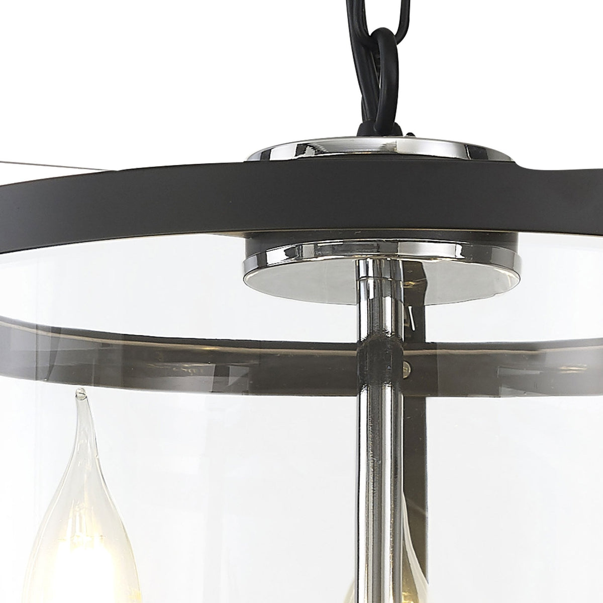 Nolan 3 Light Glass Pendant in Black with Chrome Detail & Clear Glass