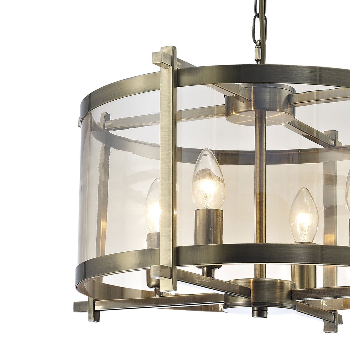 Nolan 4 Light Glass Pendant in Antique Brass with Amber Glass