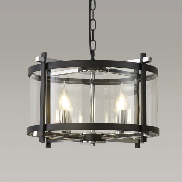 Nolan 4 Light Glass Pendant in Black with Chrome Detail & Clear Glass
