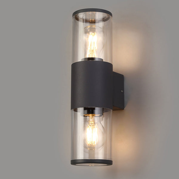 Merrivale IP54 Exterior Up & Down Wall Light in Anthracite with Clear Diffusers