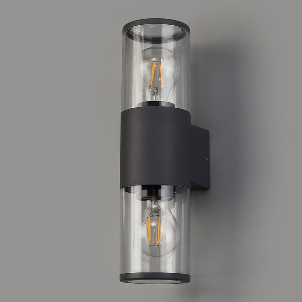 Merrivale IP54 Exterior Up & Down Wall Light in Anthracite with Clear Diffusers