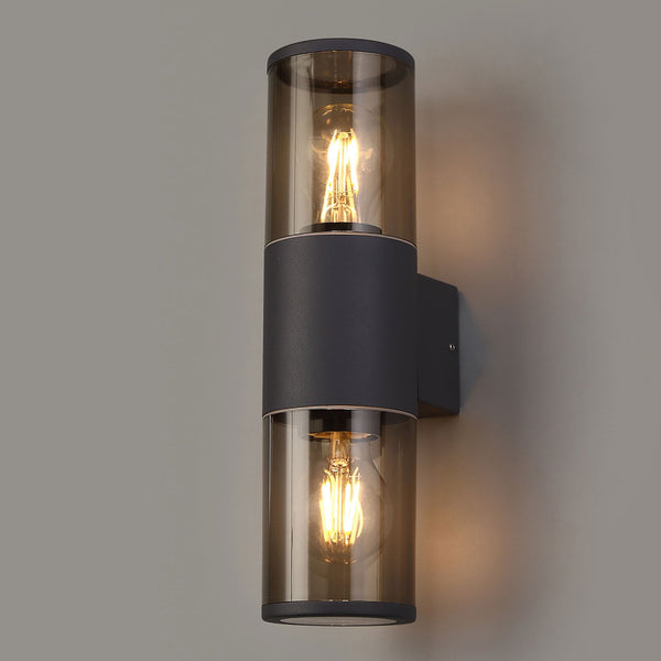 Merrivale IP54 Exterior Up & Down Wall Light in Anthracite with Smoked Diffusers