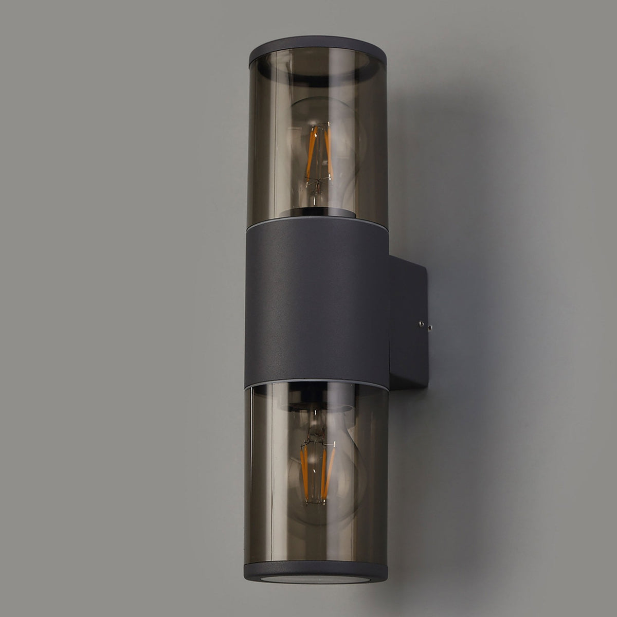 Merrivale IP54 Exterior Up & Down Wall Light in Anthracite with Smoked Diffusers