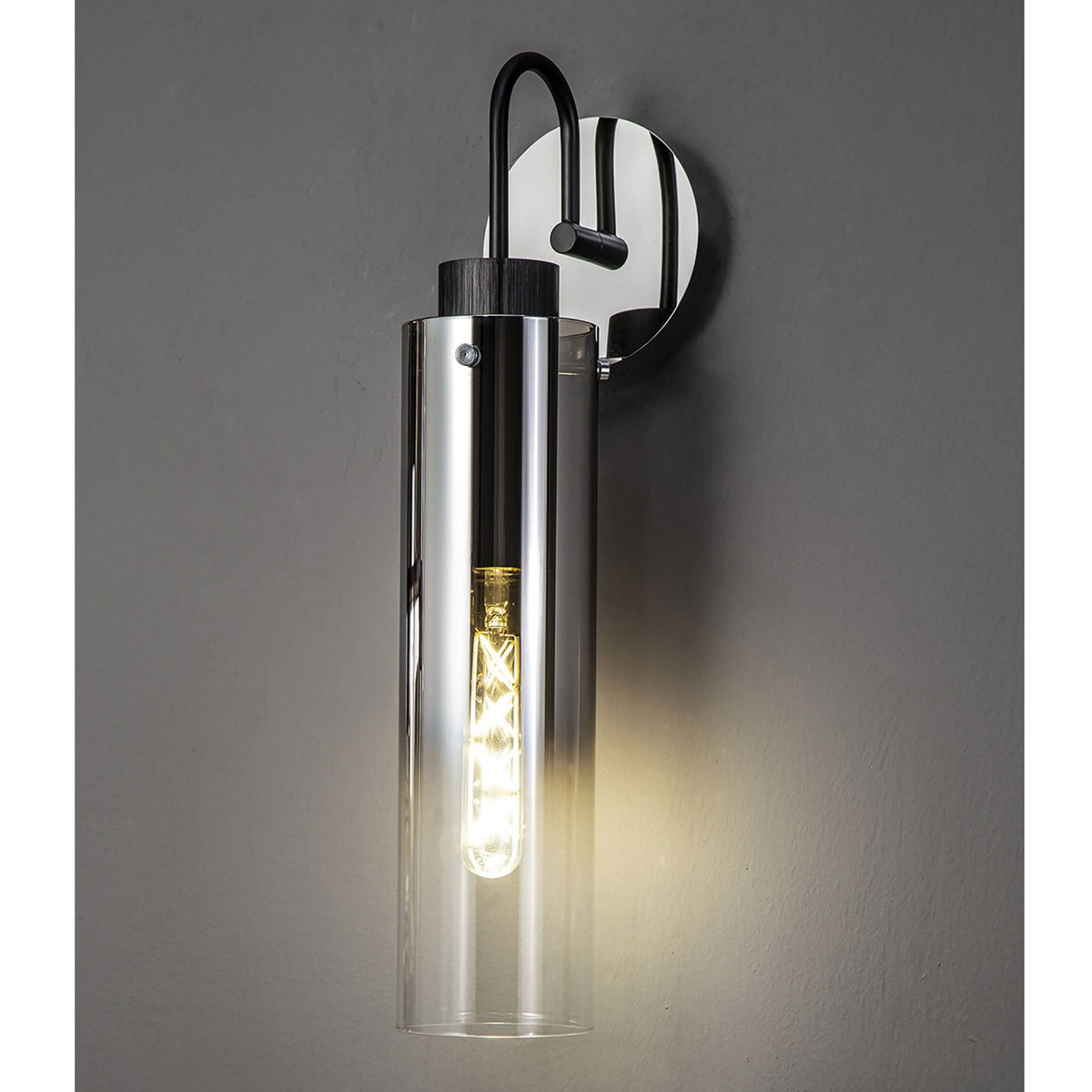 Belstone Slim Switched Wall Light in Black & Chrome with Smoke Fade Glass